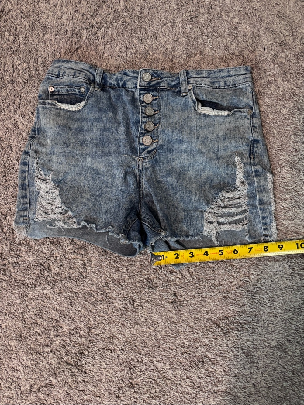 Indigo Rein Distressed High Rise Denim Shorts Size 13/30 Button Fly - Picture 12 of 12